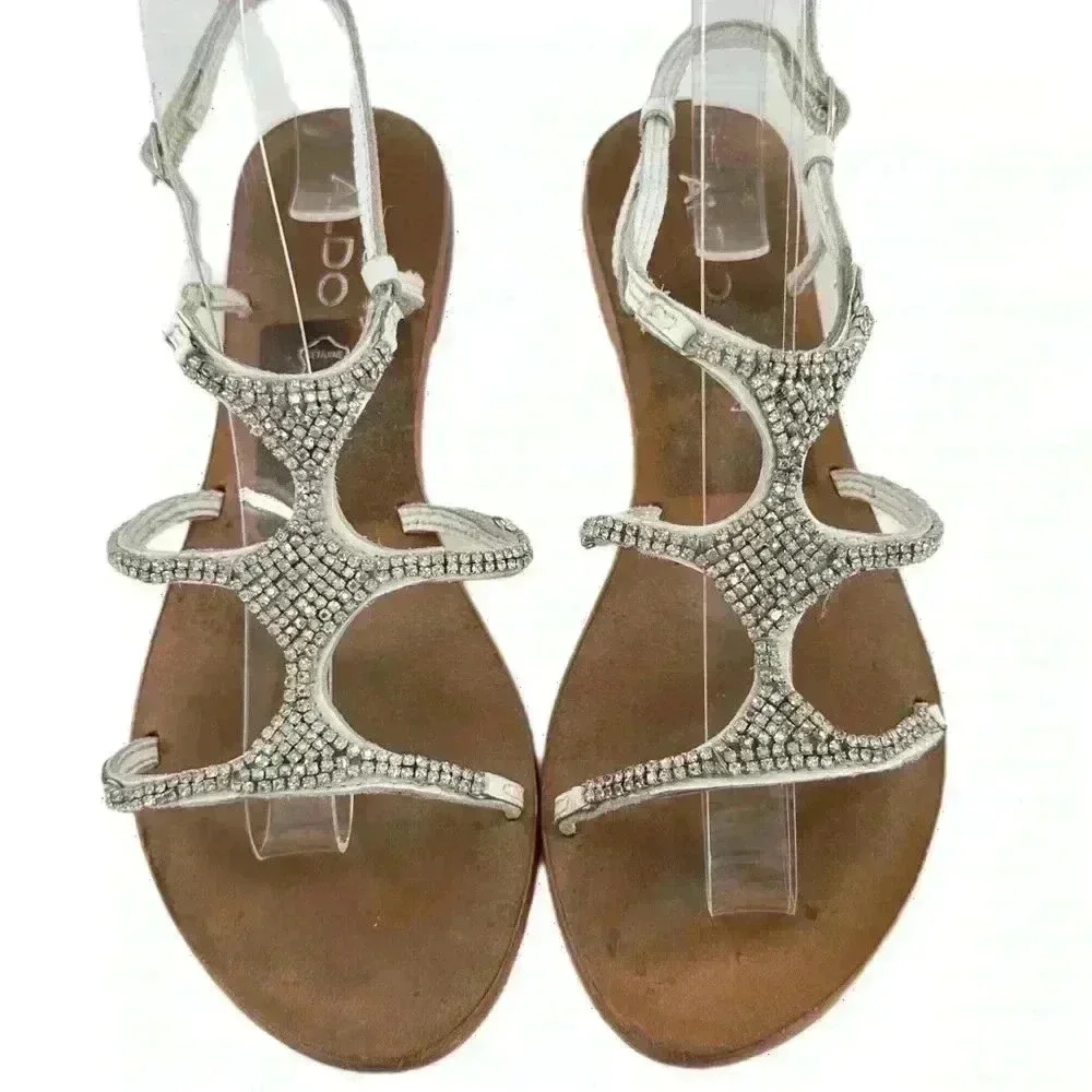 Aldo womens sandals size 7 37.5 white leather gem gladiator vintage y2k